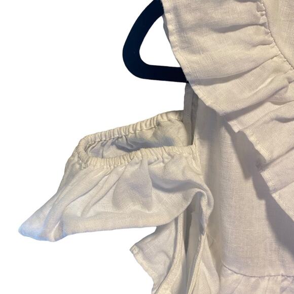Neiman Marcus 100% Linen Blouse Women’s Size XL White Ruffled Cold Shoulder - Picture 6 of 11
